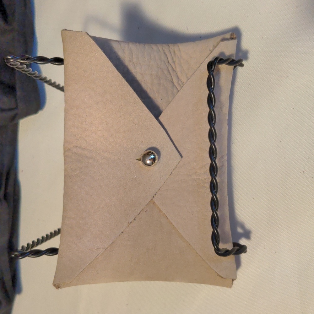 Handmade Genuine Leather Envelope Pouch Light Taupe Suede Texture